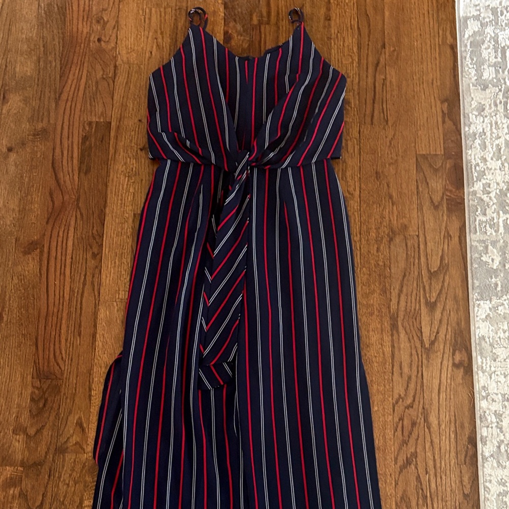 Monteau Navy Maxi Dress with Red & White Stripes